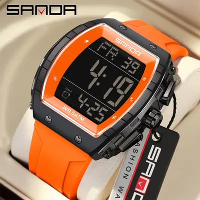 Sanda Waterproof Barrel Watch Green Digital Display