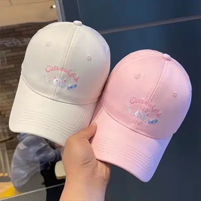 Japanese Style Kitten Embroidered Baseball Cap for Girls