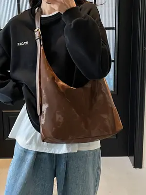 Brown Leather Crossbody Bag Large Capacity Women