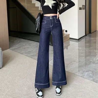 Dark Blue Wide Leg Jeans 2025 Pear Shape Women