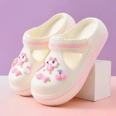 Women's Pink Hole Slippers with Embellished EVA Sole