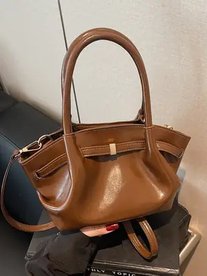 2026 Retro Brown Leather Shoulder Bag with Handle