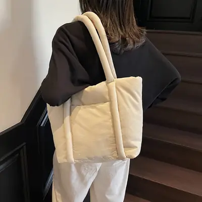 Women's Cotton Padded Shoulder Bag Large Capacity