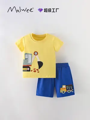 Cross-border boys summer T-shirt shorts set yellow blue