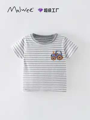 Cross-border malwee boys striped T-shirt summer new European and American children's round neck short sleeve children's top
