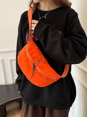 Orange Faux Leather Shoulder Crossbody Bag for Women