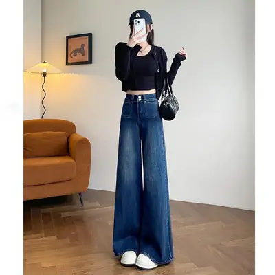 Wide Leg Jeans Dark Blue 2025 Women
