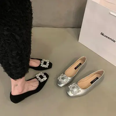 Women's Silver Rhinestone Flat Heels 202 Spring