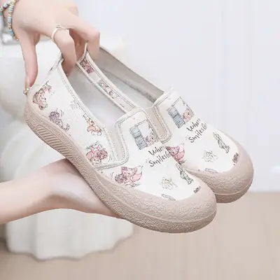 Casual Shoes for Women, Versatile 2025 Cross-Border Delivery Mother's Shoes, New Export Thick-Soled Women's Shoes, Spring Flats, Women's Round Toe Shoes