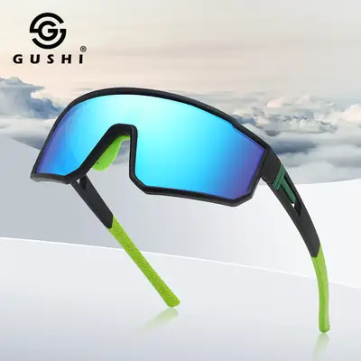 Men's Blue Mirror Sunglasses with Green Arms