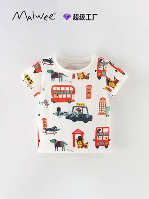 Kids Cartoon T-Shirt White Round Neck Summer Wear