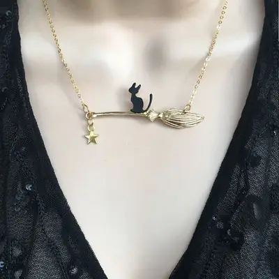 Black Cat Wing Necklace for Women Gold Chain