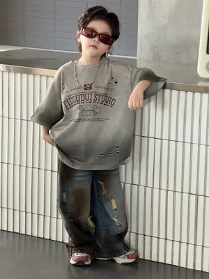 Kids Jet-Dyed T-Shirt Short Sleeve Summer Wear