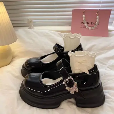 French Style Mary Jane Black Platform Shoes Women