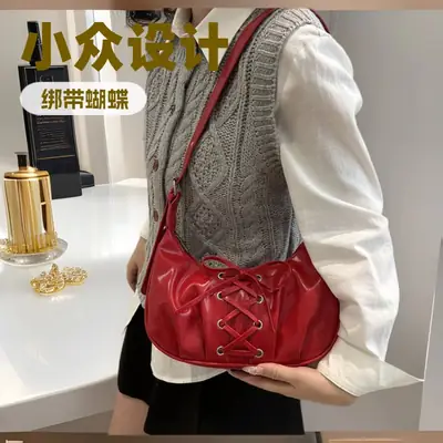 Red Lace-Up Crossbody Bag for Women 2026