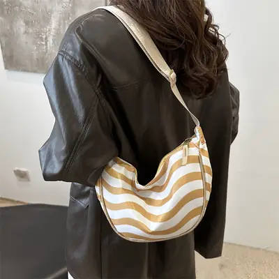 Women Casual Striped Shoulder Crossbody Bag Large Capacity