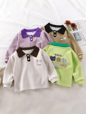 2025 New Kids Polo T-Shirts Long Sleeve Develvet Fabric