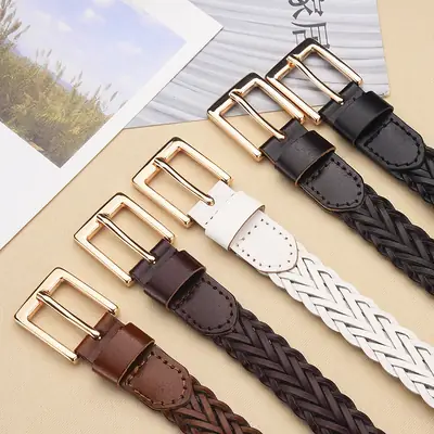 Women's Woven Belt with Gold Buckle Casual Dress