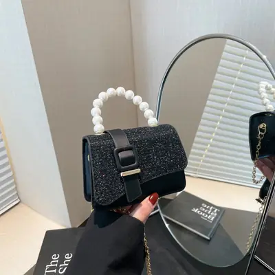 Black Sequin Pearl Shoulder Crossbody Bag 2025