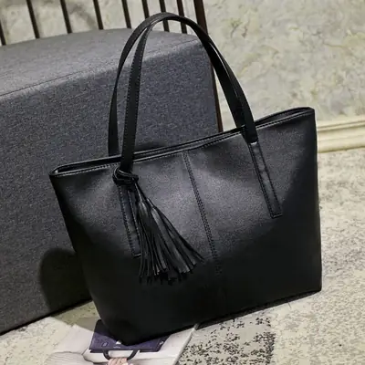 Black Textured Large Tote Bag for Women