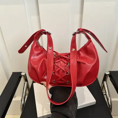 Red Lace-Up Crossbody Bag for Women