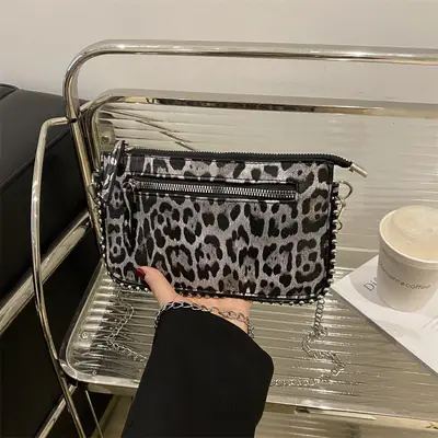 Leopard Print Korean Chain Crossbody Bag for Women