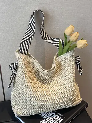 2025 Straw Tote Bag Women Casual Shoulder Bag Large Capacity