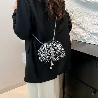 2026 Korean Style Sequin Bucket Bag for Women