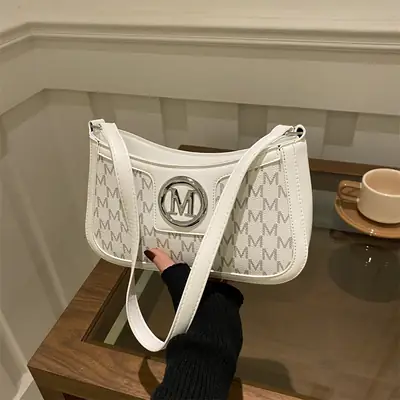White Vintage Printed Shoulder Bag with Monogram