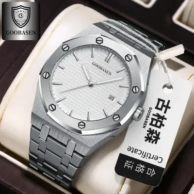 Guberson Men's Stainless Steel Quartz Watch with Calendar