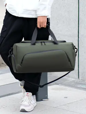 Textured Crossbody Bag for Men Green Large Capacity