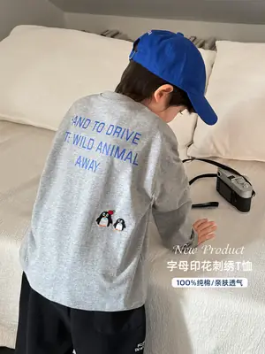 Haima Boys Long Sleeve Cotton T-Shirt Blue Print