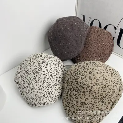 Japanese Gypsophila Rhinestone Leopard Print Hat