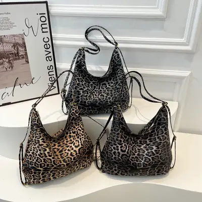 Leopard Print Soft Leather Bucket Bag for Women