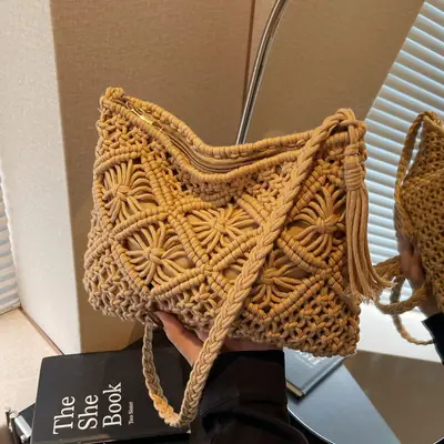 Korean Style Cotton Rope Tassel Bag 2025 Summer