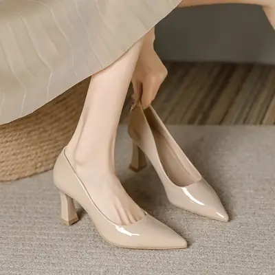 Nude Pointed Toe Heel Shoes for Women