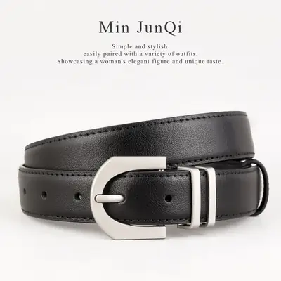 Women Cowhide Belt Silver Buckle 100cm