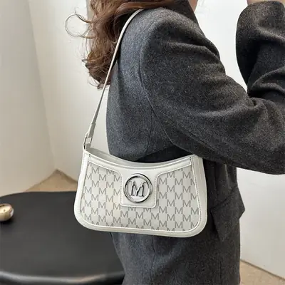 White Letter Print Shoulder Bag for Women