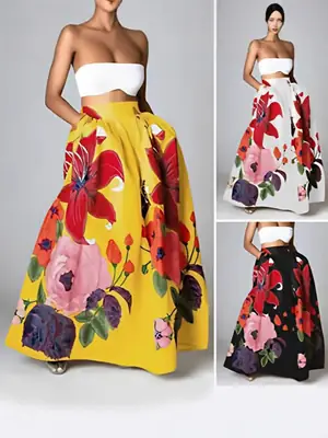 Women's Floral High Waist Party Dress Yellow