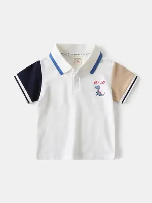 2025 Boys Korean Style Polo Shirt White Blue Black Sleeve