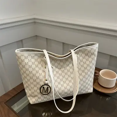 Women's White Checkered Shoulder Bag with MM Logo