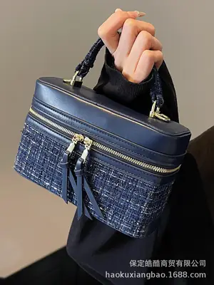 Women's Blue Embroidered Satchel Shoulder Bag 2025