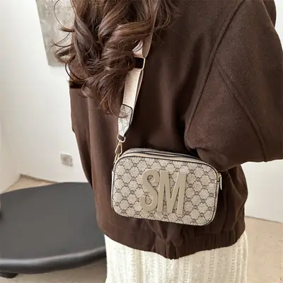 2025 Letter Print Wide Strap Crossbody Bag for Women