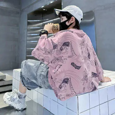 Boys Pink Printed Short Sleeve T-Shirt for Summer