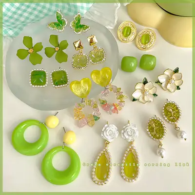 Green Gardenia Flower Earrings for Women 2025 Summer