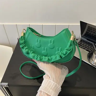 Green Bunny Embroidered Shoulder Bag for Women