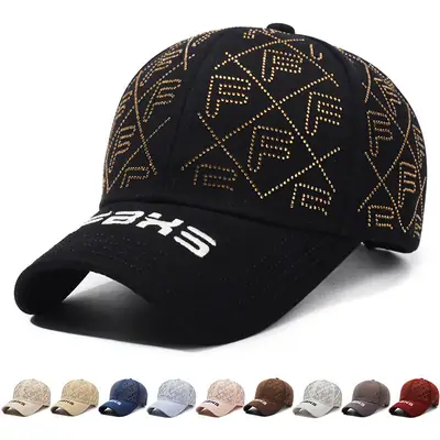 Women's Black Rhinestone F Cap Sunscreen Cap