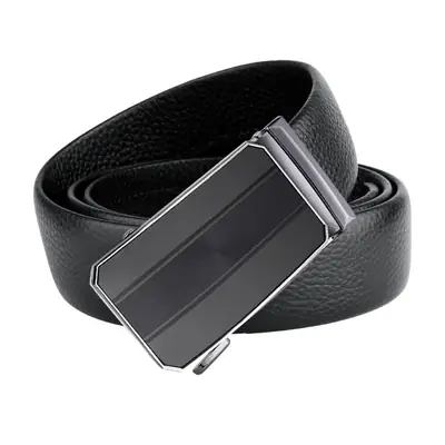 New Men's Black Genuine Leather Belt with Automatic Buckle