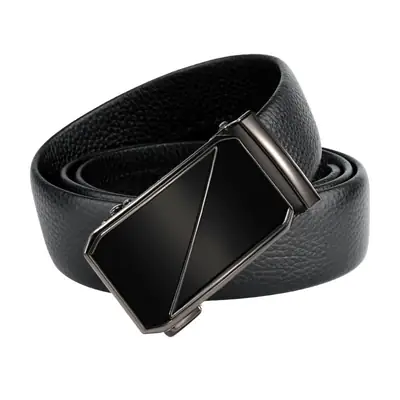Automatic Buckle Men's Belt Genuine Leather Black
