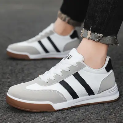 Korean Casual Shoes White Grey Leather Strappy